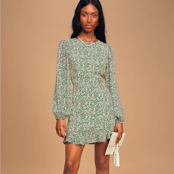 Lulus Dresses & Skirts - Lulus Blooming Darlin' Green Floral Print Ruffled Mini Dress